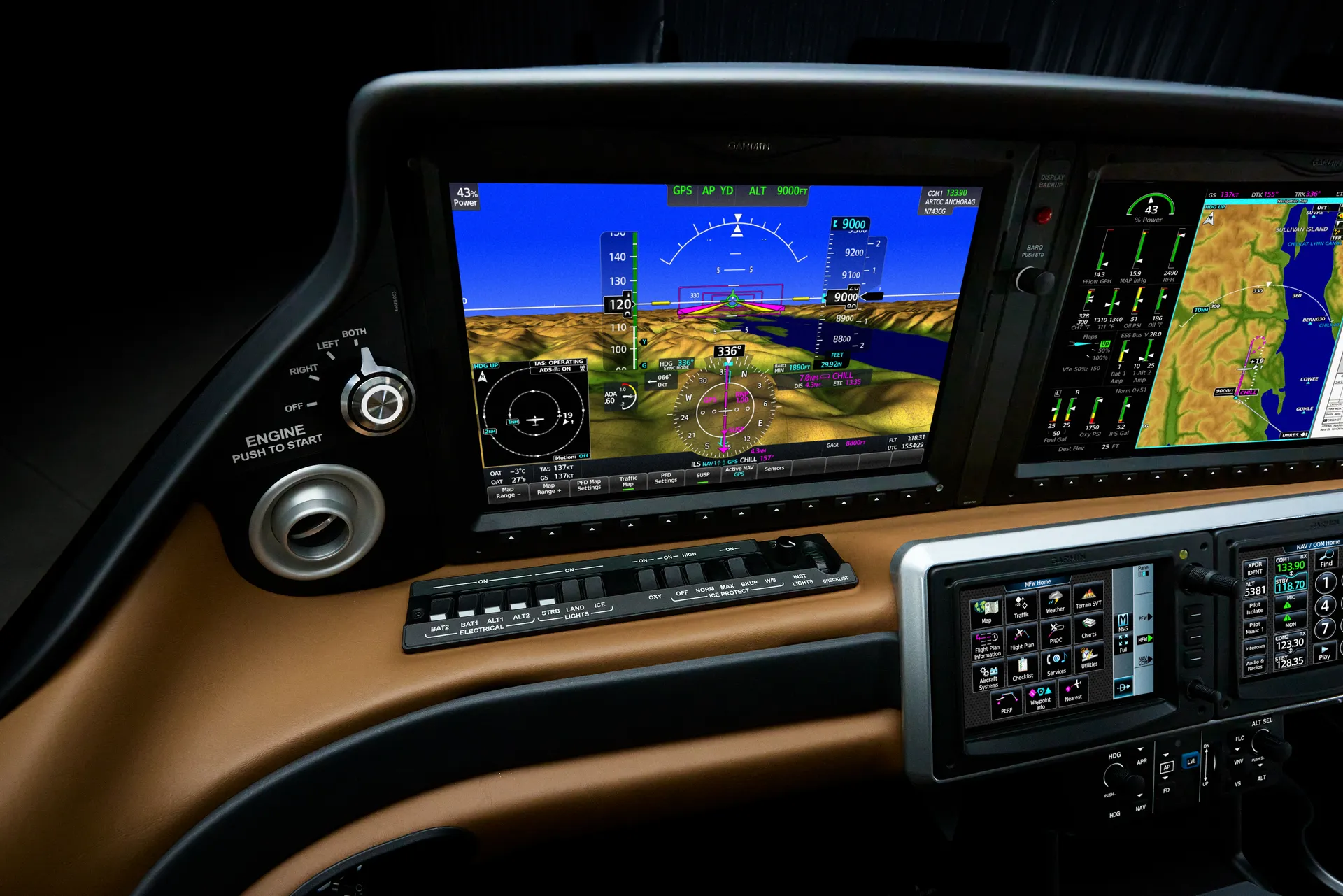 Cirrus SR22 G7+ cockpit with Garmin Perspective Touch+ displays at golden hour